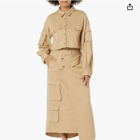 The Drop Travertine Long Asymmetric Cargo Skirt by Karen Britchick - Picture 1 of 7